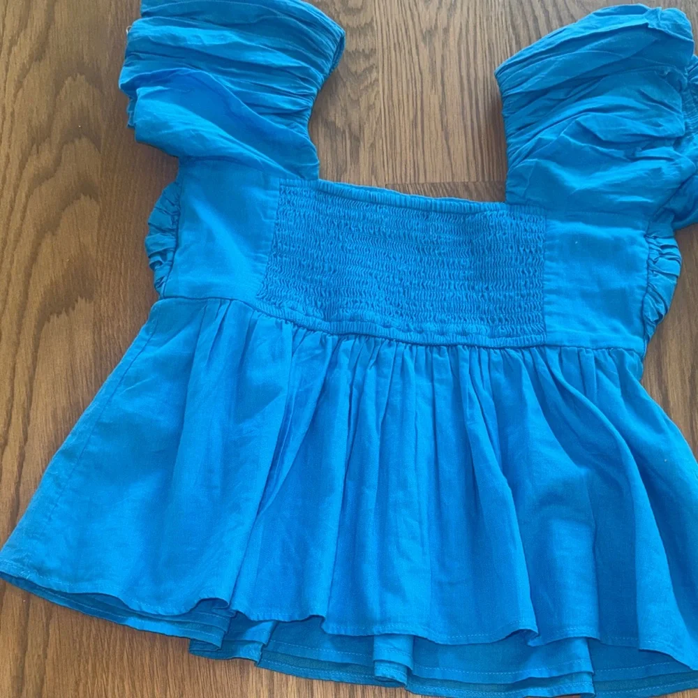 Abercrombie & Fitch Bright Blue Ruffled Peplum Blouse